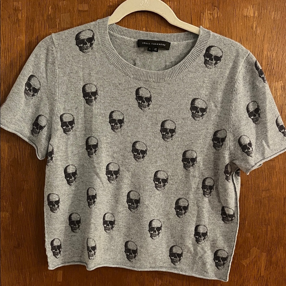Skull Cashmere Gray Skull Print Sweater